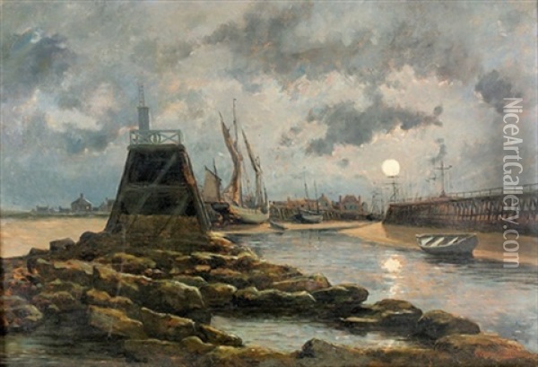 Vue Du Port De Courseulles (calvados) Oil Painting - Jean Baptiste Georges Gassies