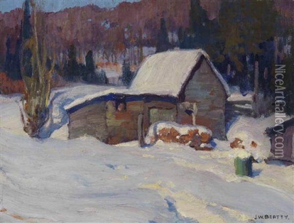 Barns, Burks Falls Oil Painting - John William Beatty