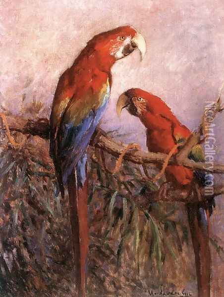 Parrots Oil Painting - Gyula Madarasz