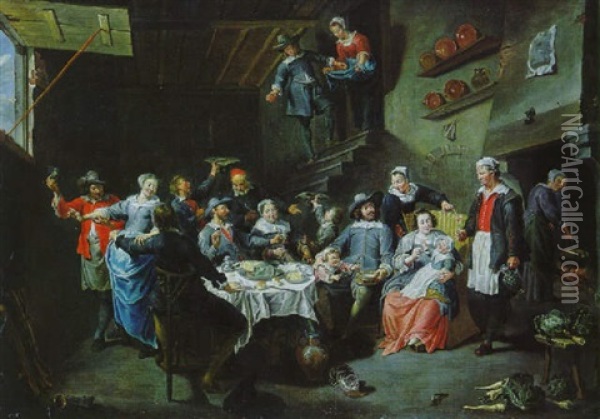 Interieur Mit Tafelnder Gesellschaft Oil Painting - Willem van Herp the Elder