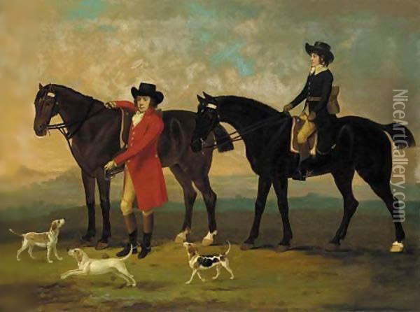 William Trow Esq. and his Groom with hounds in a landscape Oil Painting - William Williams