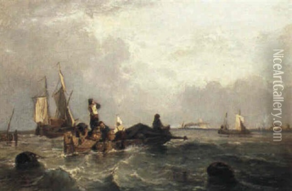 Boats At Sea Oil Painting - Adolf Heinrich Lier