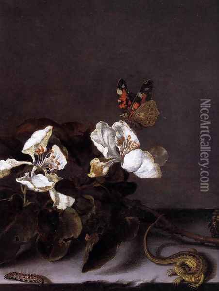 Still-Life with Apple Blossoms (detail) Oil Painting - Balthasar Van Der Ast