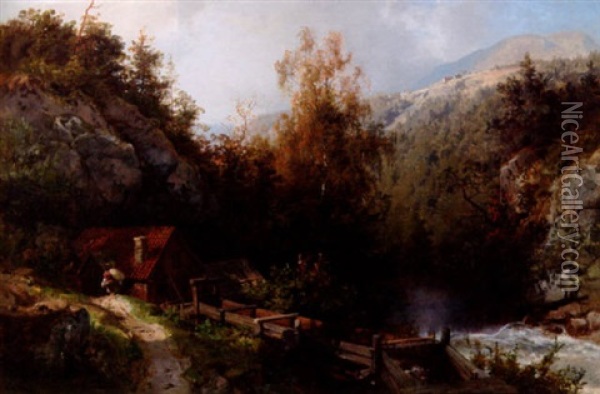 Bergigt Landskap, Norge Oil Painting - Hans Frederick Gude