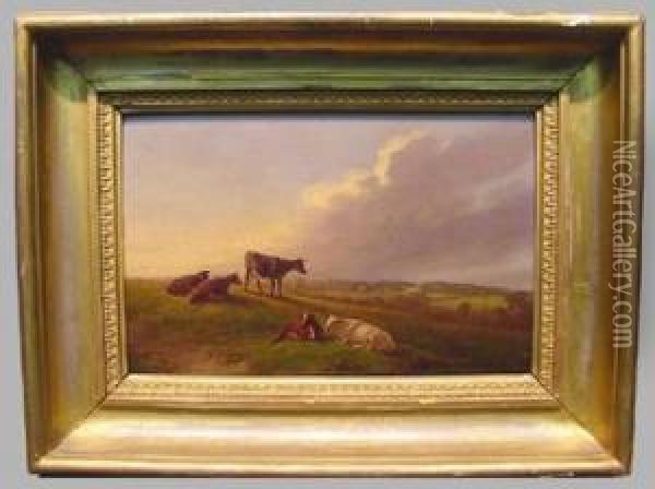Cattle On A Hillside Oil Painting - Jan van der Meer