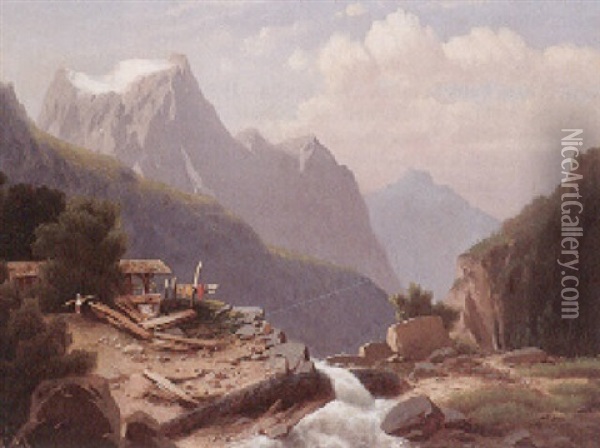 Sommertag Im Hochgebirge Mit Muhlbach Oil Painting - Anton Pick