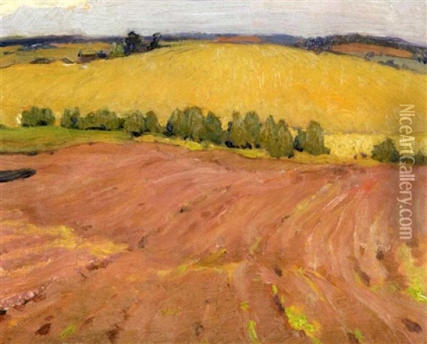 Ploughed Field Oil Painting - John William Beatty