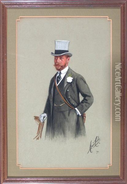 Halbportrait Eines Stehenden Gentleman Mit Grauem Zylinder Oil Painting - Cecil E.L. Cutler