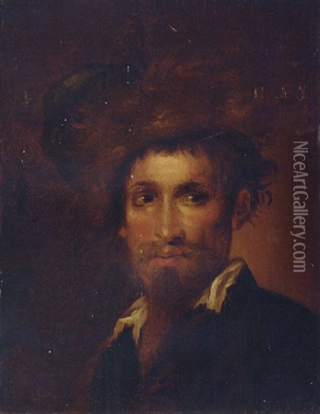 Portrait Of A Man In A Fur Hat Oil Painting - Christian Wilhelm Ernst Dietrich