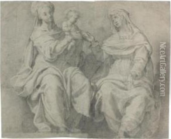 The Virgin And Child, With Saint Anne Oil Painting - Cristoforo Pomarancio (Roncalli)