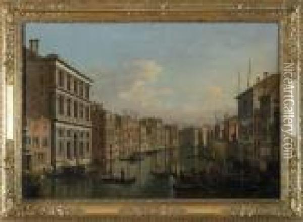 Le Grand Canal, A La Hauteur Des Palais Grimari Et Foscari Oil Painting - (Giovanni Antonio Canal) Canaletto