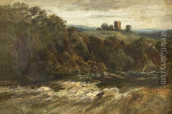 Wilde Flusspartie Mit Burg. Oil Painting - John, Rev. Thomson Of Duddingston