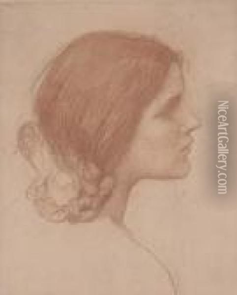 Study Of A Girl's Head Oil Painting - John William Waterhouse