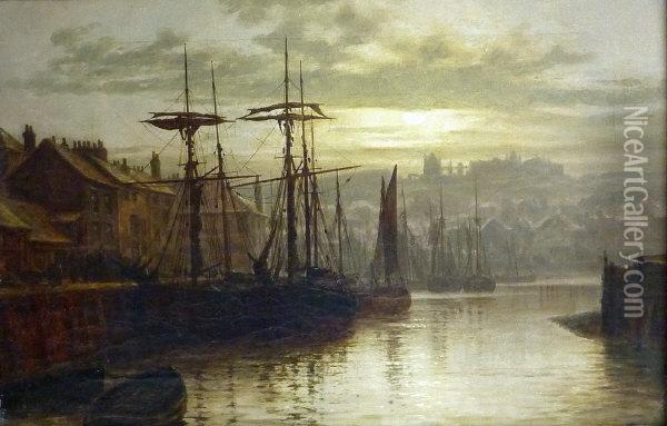Dock End Whitby Harbour By Moonlight Oil Painting - Louis H. Grimshaw