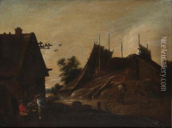 Pokulerande Bonder Utanfor Vardshus Oil Painting - David The Younger Teniers