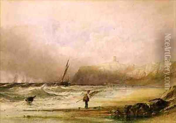 A Breezy Day at Scarborough Oil Painting - Anthony Vandyke Copley Fielding