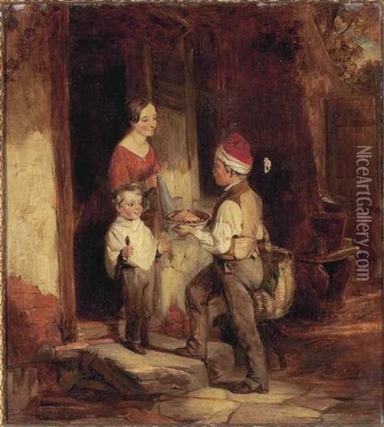 The Villagers Offering Oil Painting - Thomas Webster