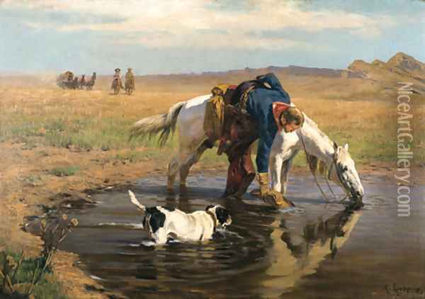 The Watering Hole Oil Painting - Richard Lorenz