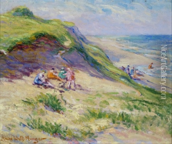 Beach With Bathers Oil Painting - Anne Wells Munger