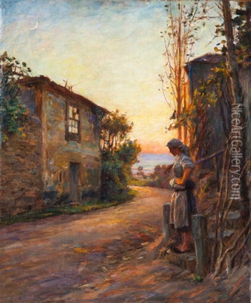 Landscape With Houses An Oil Painting - Jose Julio Souza Pinto