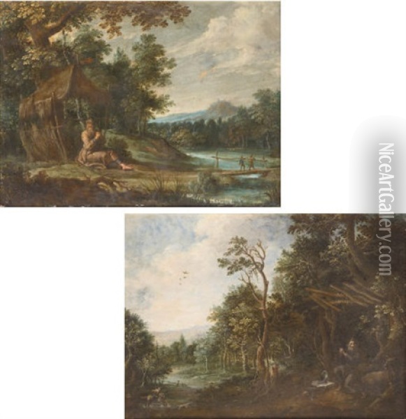 A Hermit Saint In A Wooded River Landscape (+ A Hermit Saint In A Wooded River Landscape; 2 Works) Oil Painting - Paul Bril
