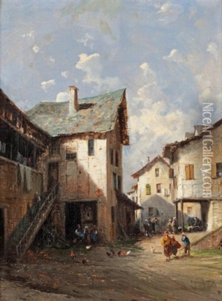 Vues De Village Du Pays Basque (pair) Oil Painting - Alfred Godchaux