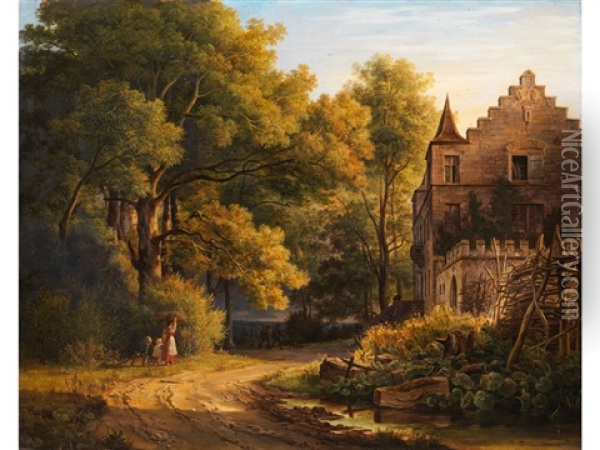 Jagdschloss In Waldlandschaft Oil Painting - Christian Ernst Bernhard Morgenstern