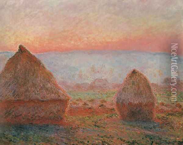 Les Meules à Giverny, soleil couchant (Haystacks at Giverny, the evening sun) Oil Painting - Claude Oscar Monet