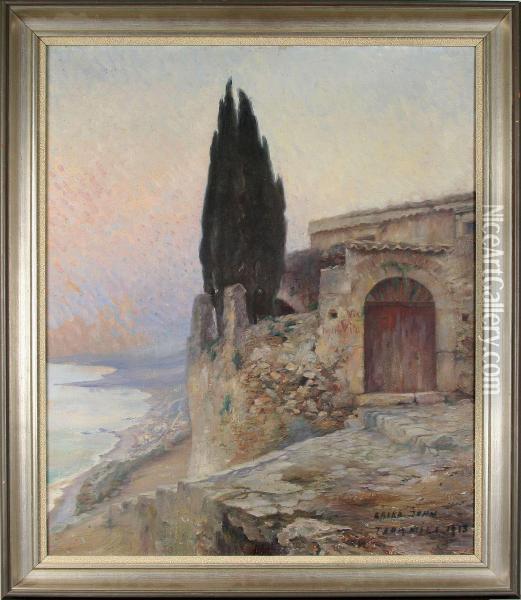 Bergsmotiv Fran Taormina, Signerad Och Daterad 1913 Oil Painting - Erika Jonn