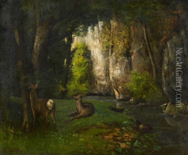 Waldlichtung Mit Rehwild. Cerf Dans Un Bois Oil Painting - Gustave Courbet