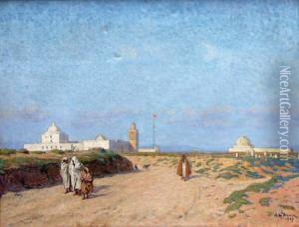 Mosquee A Kairouan Oil Painting - Alexis Louis De Broca