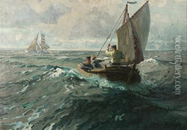 Segelboot Und Segelschiff Auf Dem Meer Oil Painting - Poppe Folkerts