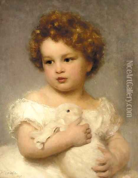 A young girl with her pet rabbit Oil Painting - William Robert Symonds