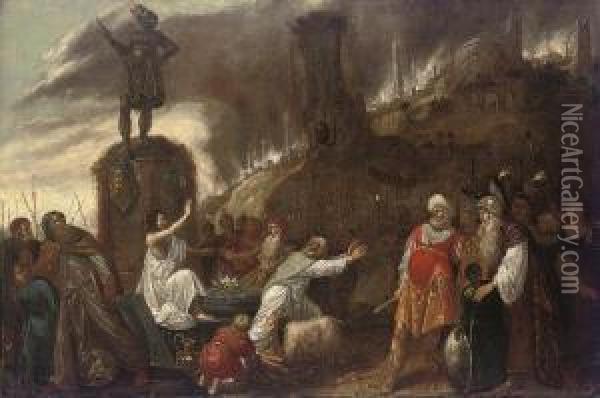 The Rival Sacrifices Of Eilijah And The Priests Of Baal Oil Painting - Rombout Van Troyen