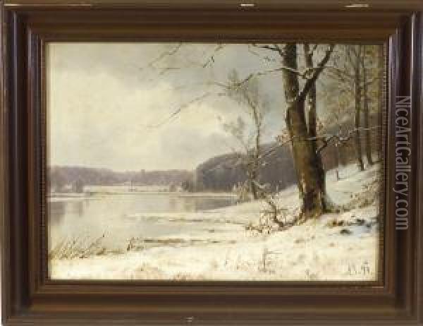 Winter Am Bewaldeten Seeufer Oil Painting - Alexander Schmidt