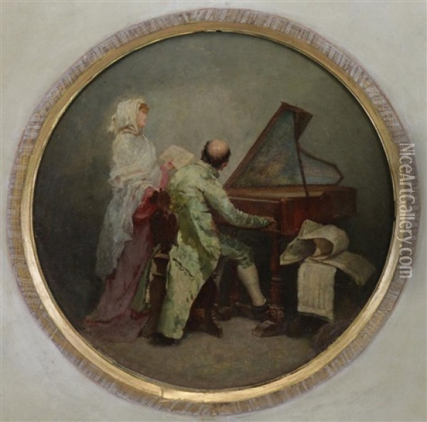 The Music Lesson Oil Painting - Mose di Giosue Bianchi