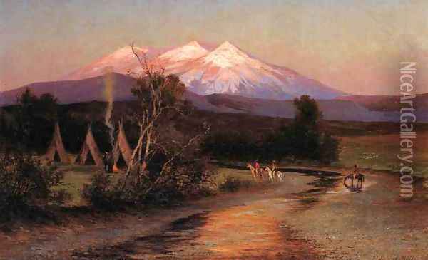 Sierra Blanca at Sunset Looking East from Palmilia, New Mexico Oil Painting - Edward Hill