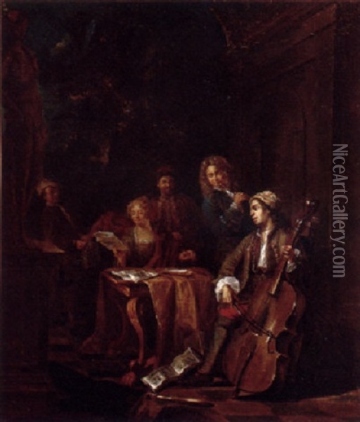 Elegant Company Making Music On A Terrace Oil Painting - Jan Josef Horemans the Younger