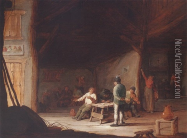 Tavern Interior With Peasants Playing Music Oil Painting - Adriaen Jansz van Ostade