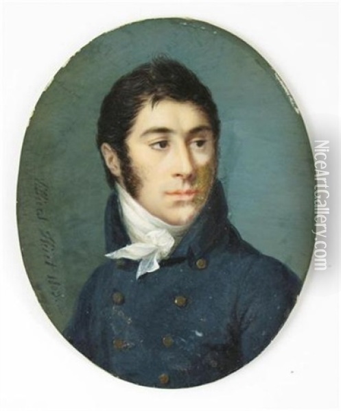 Portrait Of A Gentleman In A Blue Coat Oil Painting - Jean Francois Marie Villiers-Huet