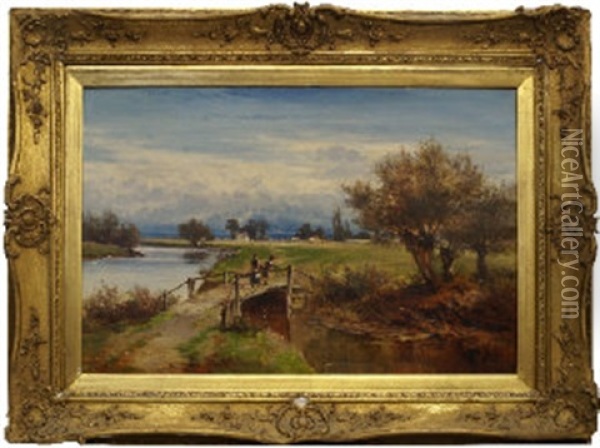 Rustic Bridge At Boveney On Thames Oil Painting - William E. Harris