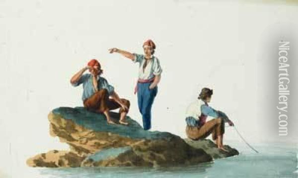 Bateau De Peche De Marseille; And Other Studies Of Boats And Fishermen Oil Painting - Joseph Roux