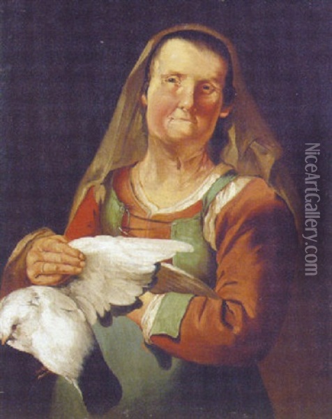 A Woman Holding A Dove Oil Painting - Giacomo Francesco Cipper