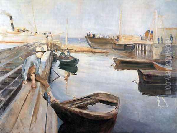 Arrival of the Mail Boat Oil Painting - Edvard Munch