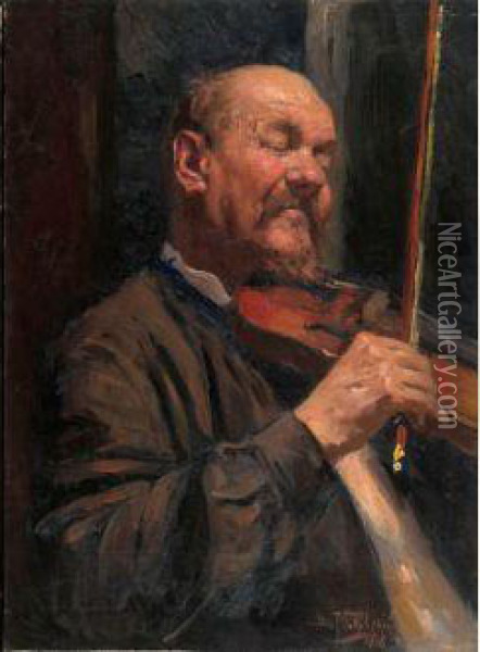 Violinist Oil Painting - Vladimir Egorovic Makovsky