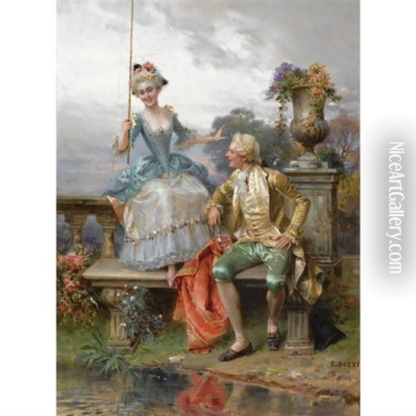 Angling For A Good Catch Oil Painting - Cesare Auguste Detti