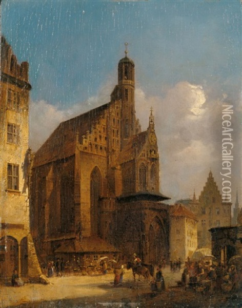 Die Frauenkirche Am Hauptmarkt In Nurnberg Oil Painting - Friedrich Eibner