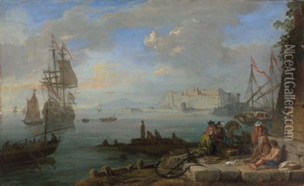 Vue Du Castel Dell'ovo Dans La Baie De Naples Oil Painting - Adrien Manglard