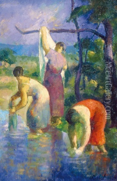 Washing Women Oil Painting - Karoly Patko