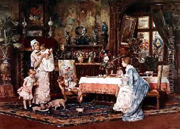 Mother and child in an elegant interior Oil Painting - Tito-Giovanni Lessi